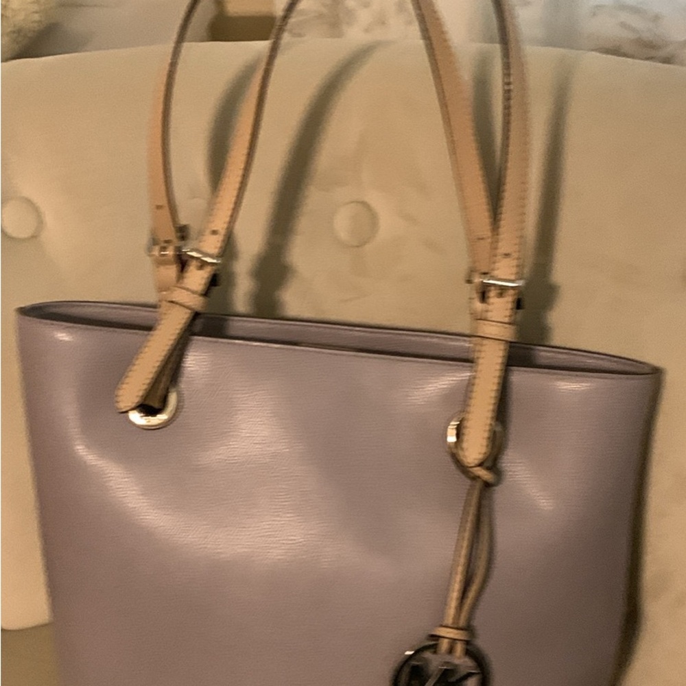 Michael Kors Lavender Leather Tote with Tan Straps